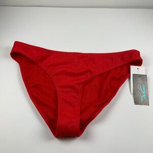 California Waves Women's Red Hipster Ribbed Bikini‎ Swimsuit Bottom Size XL NWT